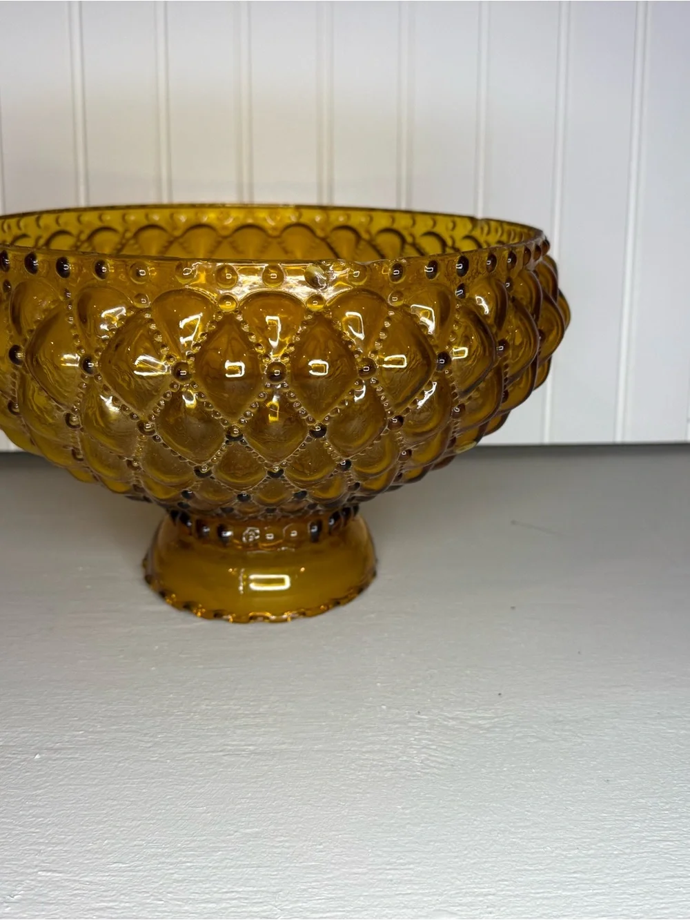 VTG Large 10” Fitter Amber Glass Hurricane Lamp Shade Diamond Quilted Ruffle